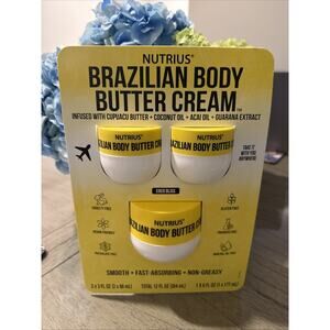 Nutrius Brazilian Body Butter Cream, 3 Piece Set 3 Oz For Travel & 6oz For Home